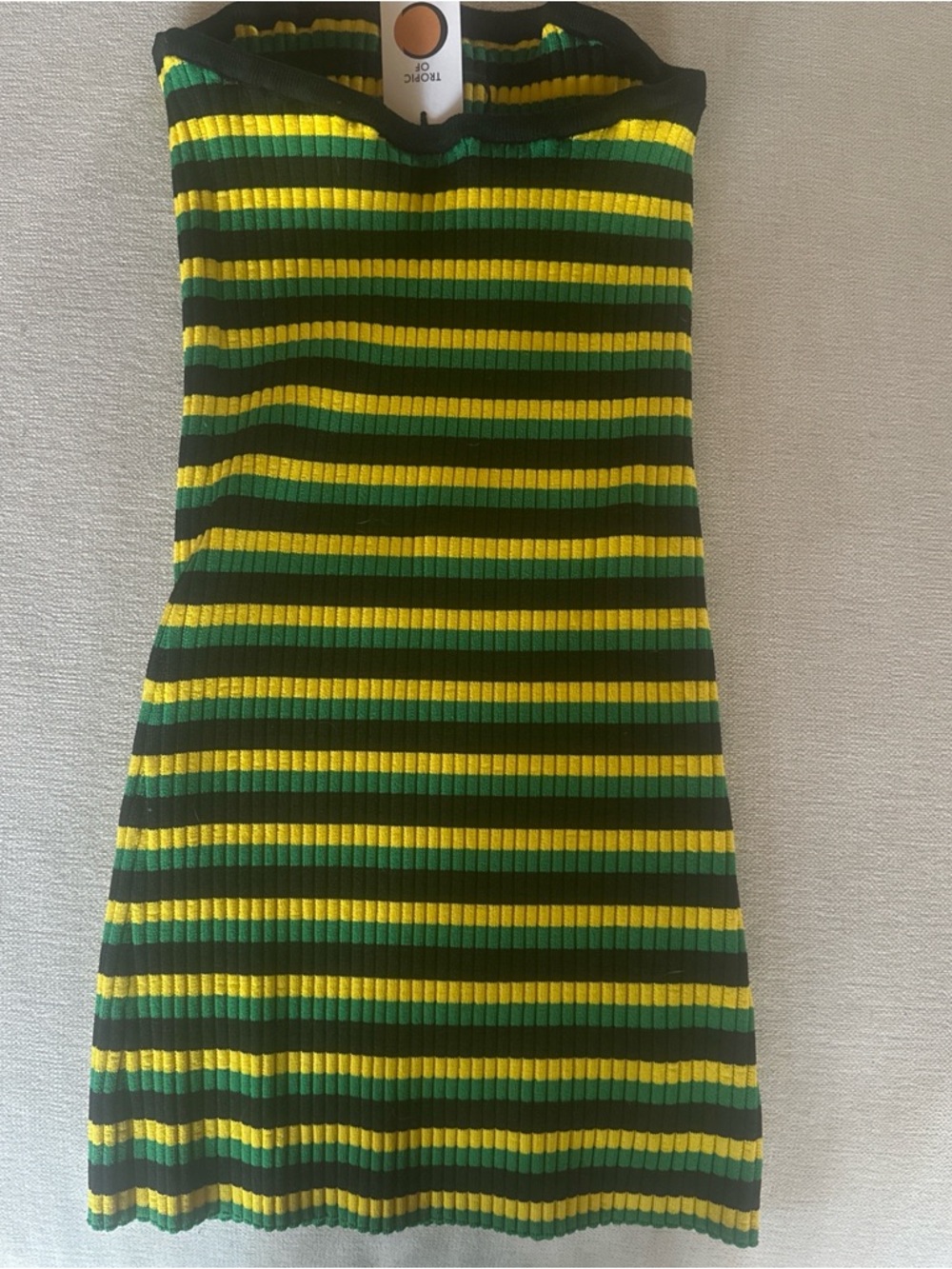 Ribbed Strapless Knit Dress in Black, Green & Yellow